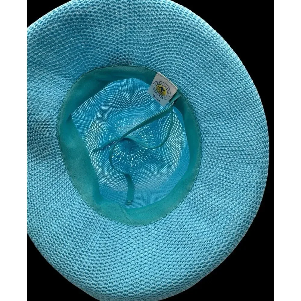 Wallaroo Womens Victoria Sun Hat Turquoise Blue Packable Adjustable Wide Brim